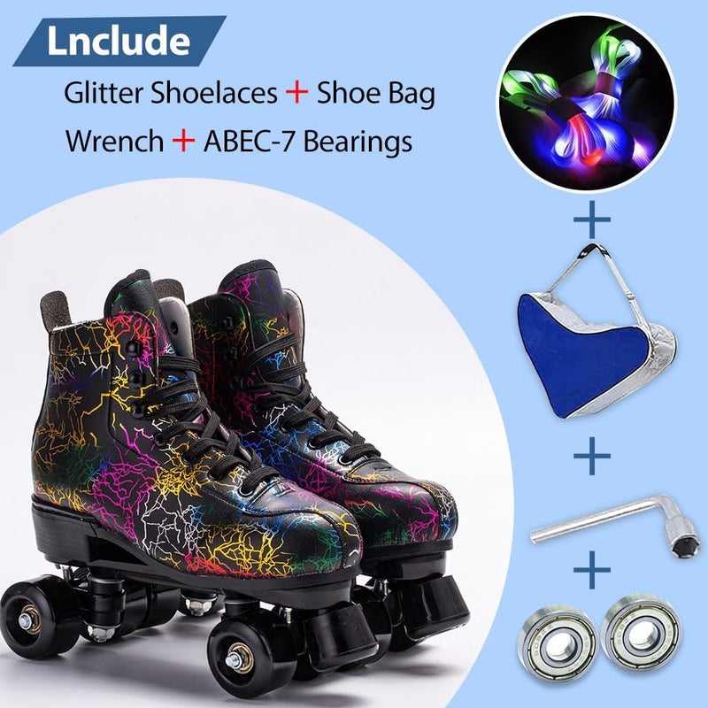 SCNUT Roller Skates Women Men - Microfiber Leather Roller Skate Classic High Top Double Row Roller Skates for Indoor Outdoor with Light up Shoe Laces - Image 2